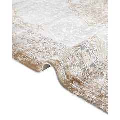 Machine Made Area Rug – Classic Gold Acrylic Fiber Rug with Fringed Edges