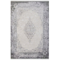 Grey Classic Area Rug – Machine Made Acrylic Carpet With Fringed Edges