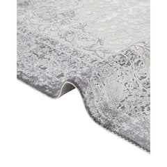 Grey Classic Area Rug – Machine Made Acrylic Carpet With Fringed Edges