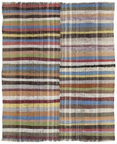 Girit Beige Striped Wool Handmade Area Rug 6'5" x 7'9"
