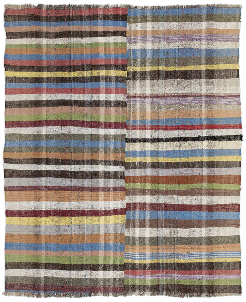 Girit Beige Striped Wool Handmade Area Rug 6'5" x 7'9"