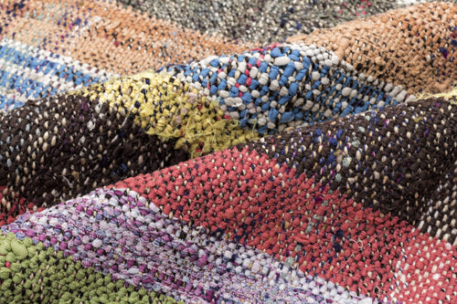 Girit Beige Striped Wool Handmade Area Rug 6'5" x 7'9"