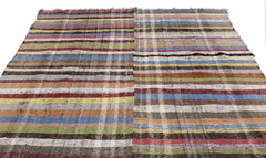 Girit Beige Striped Wool Handmade Area Rug 6'5" x 7'9"
