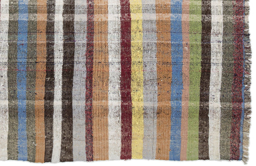 Girit Beige Striped Wool Handmade Area Rug 6'5" x 7'9"