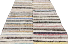 Girit Beige Striped Wool Handmade Area Rug 5'2" x 9'4"