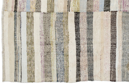 Girit Beige Striped Wool Handmade Area Rug 5'2" x 9'4"