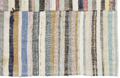 Girit Beige Striped Wool Handmade Area Rug 5'2" x 9'4"