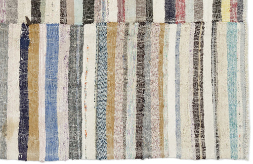 Girit Beige Striped Wool Handmade Area Rug 5'2" x 9'4"