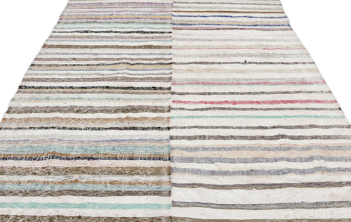 Girit 0981 Beige Striped Wool Handmade Area Rug 6'3" x 9'2"