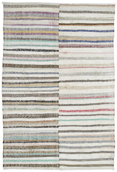 Girit 0981 Beige Striped Wool Handmade Area Rug 6'3" x 9'2"