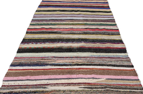 Girit Beige Striped Wool Handmade Area Rug 5'9" x 11'1"