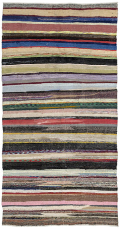 Girit Beige Striped Wool Handmade Area Rug 5'9" x 11'1"
