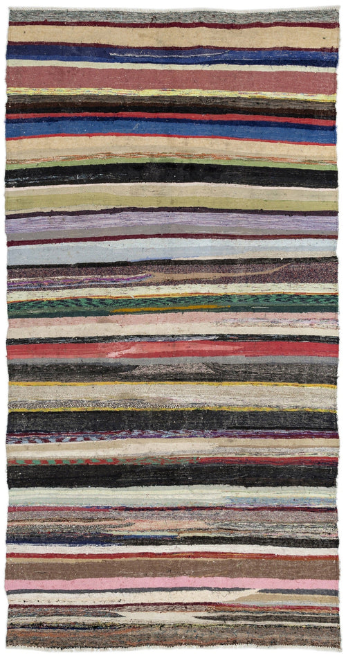 Girit Beige Striped Wool Handmade Area Rug 5'9" x 11'1"