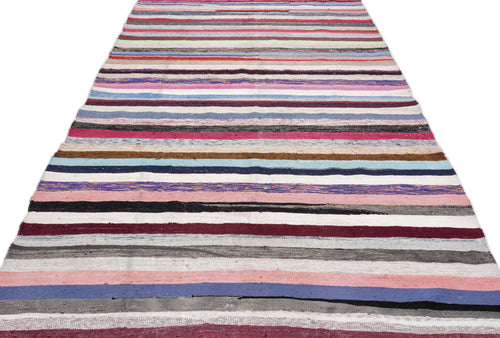 Girit Beige Striped Wool Handmade Area Rug 5'10" x 11'10"