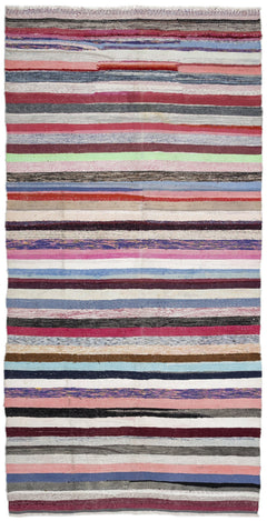 Girit Beige Striped Wool Handmade Area Rug 5'10" x 11'10"