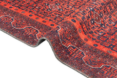 Digital Print Area Rug - Red Frame Cotton Chenille Rug | Stylish Washable Carpet