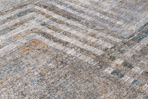 Geometric Area Rug - Grey Cotton Chenille Digital Print Carpet for Modern Living Room