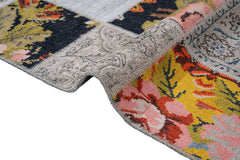 Patchwork Area Rug - White Cotton Chenille Carpet With Digital Print Design