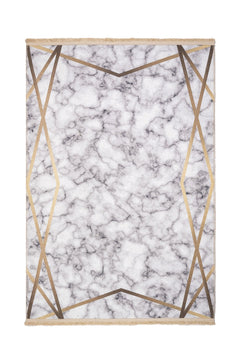White Marble Area Rug – Digital Print Cotton Chenille Carpet by Pia Monte