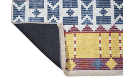 Blue Geometric Area Rug – Cotton Chenille Digital Print Carpet for Modern Living Room