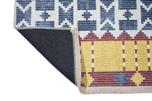 Blue Geometric Area Rug – Cotton Chenille Digital Print Carpet for Modern Living Room