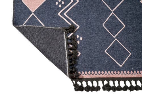 Geometric Area Rug - Anthracite Cotton Chenille Digital Print Carpet with Soft Texture