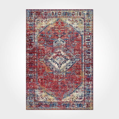 Vintage Chenille Area Rug – Washable Non Slip Red Cotton Polyester Carpet