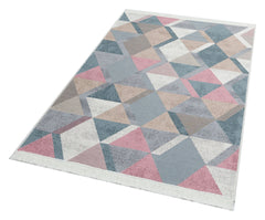 Blue Cotton Kilim Rug - Geometric Washable Non Slip Flatweave Carpet