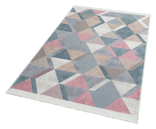 Blue Cotton Kilim Rug - Geometric Washable Non Slip Flatweave Carpet