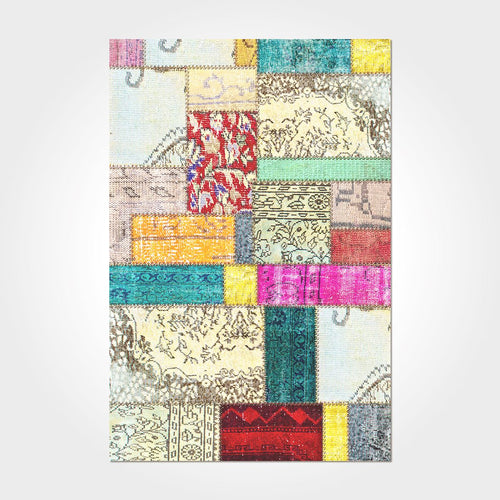 Patchwork Area Rug – Washable Non Slip Chenille Cotton Carpet for Living Room