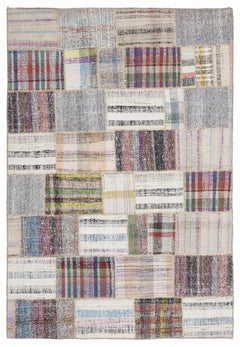 Teselya 1004 Beige Striped Wool Handmade Area Rug 5'3" x 7'7"
