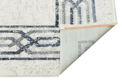 Machine Made Area Rug – Grey Blue Frame Style Cotton Woven Carpet for Living Room