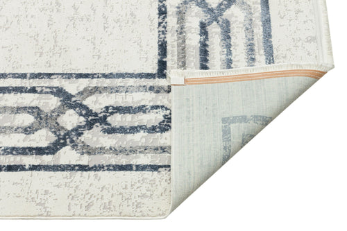 Machine Made Area Rug – Grey Blue Frame Style Cotton Woven Carpet for Living Room