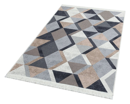 Cotton Kilim Rug – Beige Geometric Modern Washable Double Sided Area Carpet