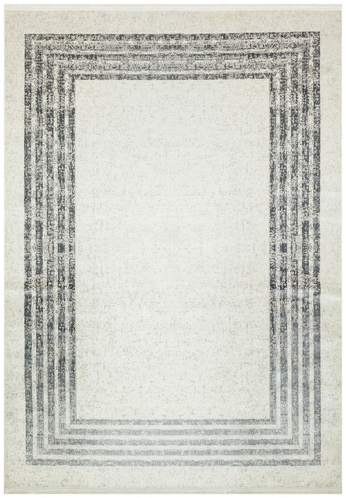 Machine Made Area Rug – Grey Frame Cotton Woven Carpet for Living Room