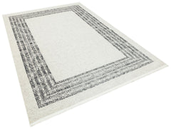 Machine Made Area Rug – Grey Frame Cotton Woven Carpet for Living Room