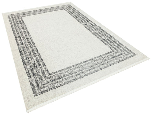 Machine Made Area Rug – Grey Frame Cotton Woven Carpet for Living Room