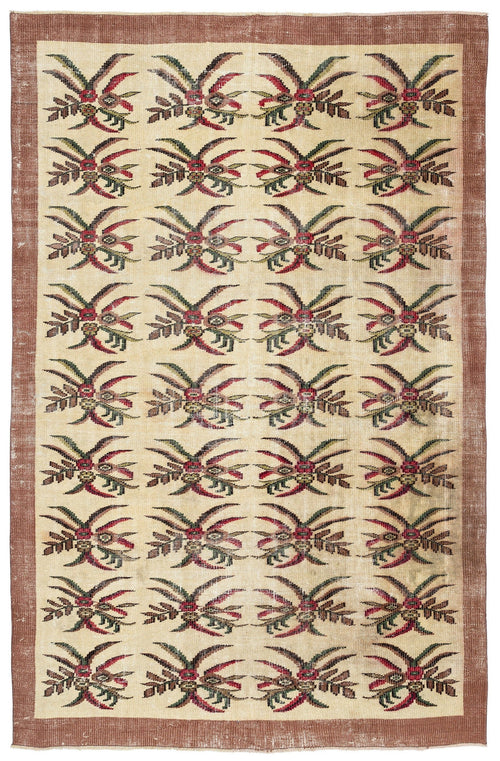 Atina Cream Vintage Wool Handmade Area Rug 5'11" x 8'10"