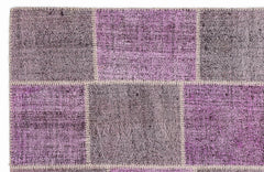 Teselya 1012 Purple Patchwork Wool Handmade Area Rug 5'3" x 7'7"