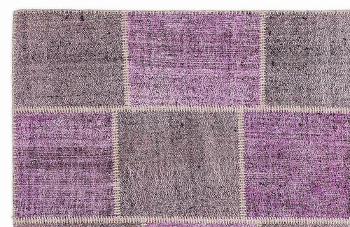 Teselya 1012 Purple Patchwork Wool Handmade Area Rug 5'3" x 7'7"