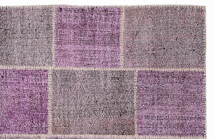 Teselya 1012 Purple Patchwork Wool Handmade Area Rug 5'3" x 7'7"