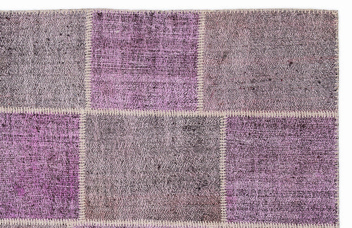 Teselya 1012 Purple Patchwork Wool Handmade Area Rug 5'3" x 7'7"