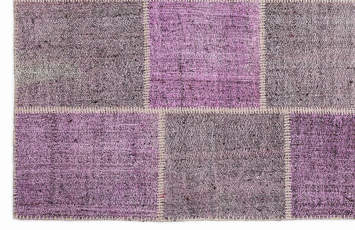 Teselya 1012 Purple Patchwork Wool Handmade Area Rug 5'3" x 7'7"