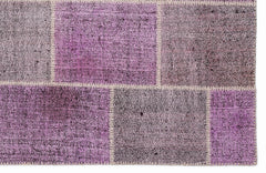 Teselya 1012 Purple Patchwork Wool Handmade Area Rug 5'3" x 7'7"