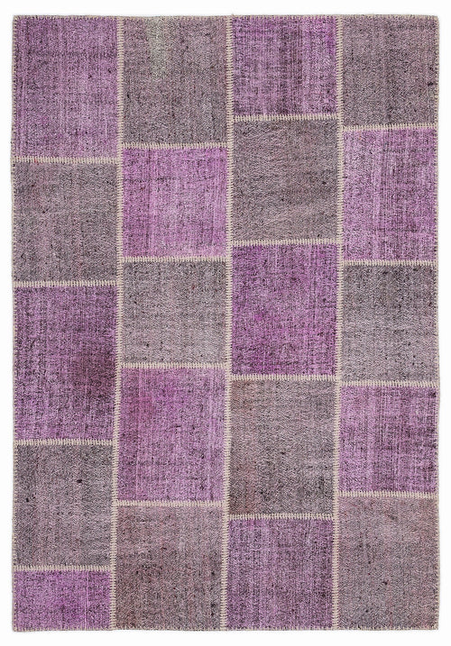 Teselya 1012 Purple Patchwork Wool Handmade Area Rug 5'3" x 7'7"