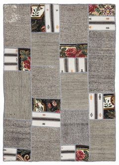 Teselya 1015 White Floral Wool Handmade Area Rug 5'3" x 7'7"