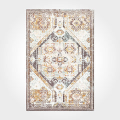 Chenille Cotton Area Rug – Washable Non Slip Cream Frame Living Room Carpet