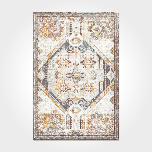 Chenille Cotton Area Rug – Washable Non Slip Cream Frame Living Room Carpet