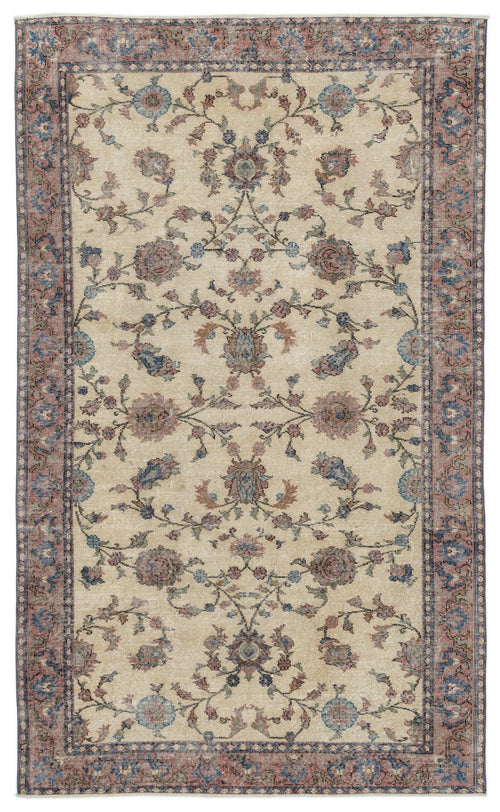 Atina Cream Vintage Wool Handmade Area Rug 4'8" x 9'10"