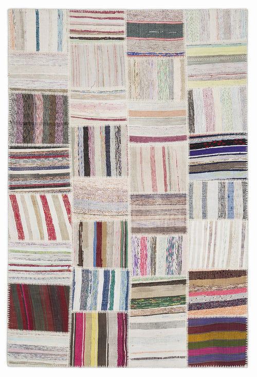 Teselya 1022 Beige Striped Wool Handmade Area Rug 5'3" x 7'7"